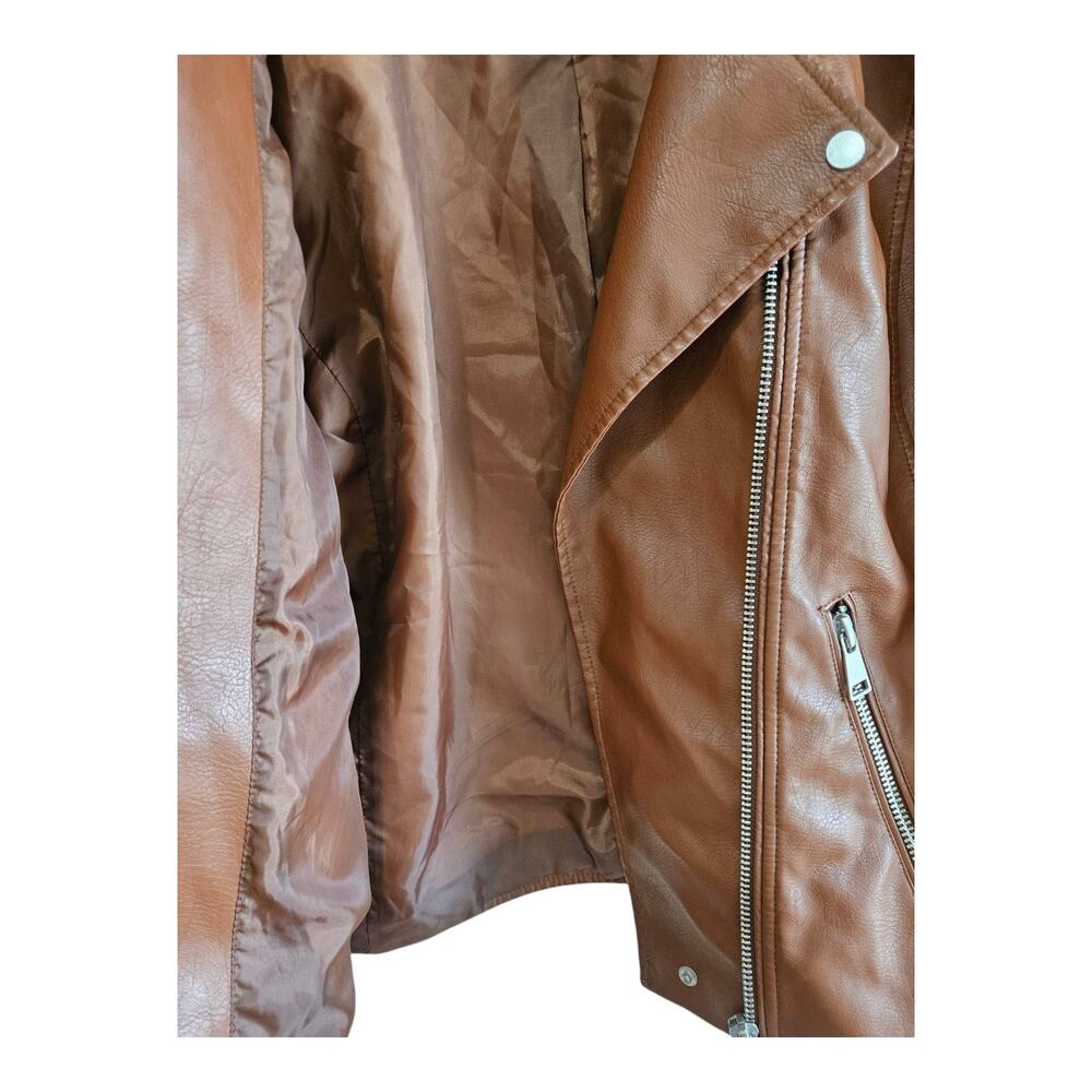 ANTHROPOLOGIE Women's Plus 1X Saige Moto Jacket Brown Faux Leather Snaps Zip 46" - Picture 7 of 11